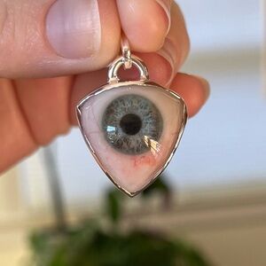 [Eyeba] blue prosthetic eye pendant in sterling silver